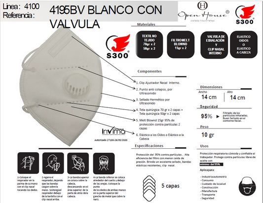 RESPIRADOR CONTRA PARTICULAS 4195V CON VALVULA - CAJA X 25