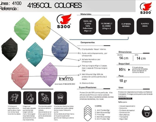 RESPIRADOR 4195 ADULTOS COLORES PASTELES (Cantidad mínima 30 Unidades) ESCOGE TUS COLORES FAVORITOS AQUI. 👇👇