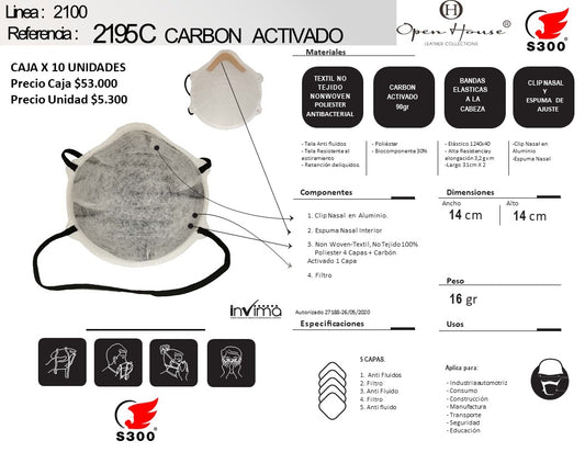 RESPIRADOR PARTICULAS CON CARBON ACTIVADO 2195C-  CAJA X 10