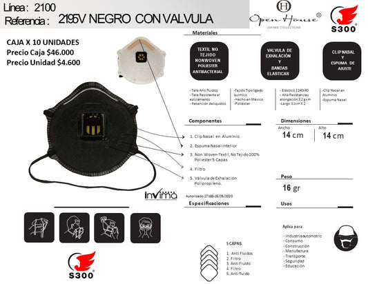RESPIRADOR CONTRA PARTICULAS 2195 V CON VALVULA CAJA X 10
