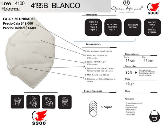 RESPIRADOR CONTRA PARTICULAS  4195- CAJA X 30