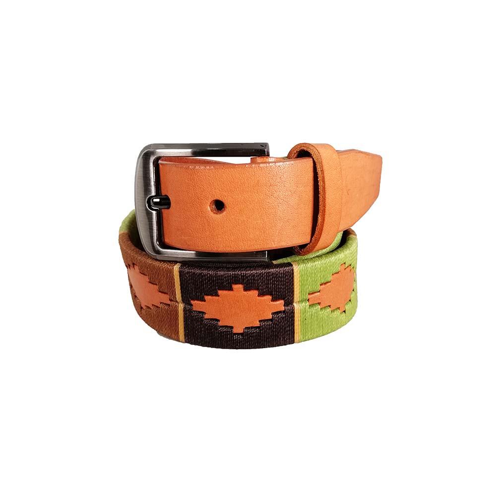 Unisex leather belt with handmade fabric.