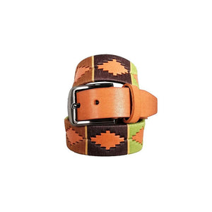 Unisex leather belt with handmade fabric.