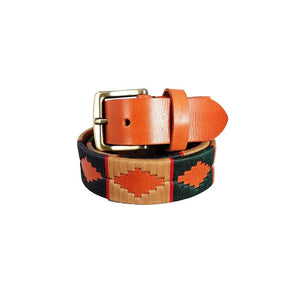 Unisex leather belt with handmade fabric.