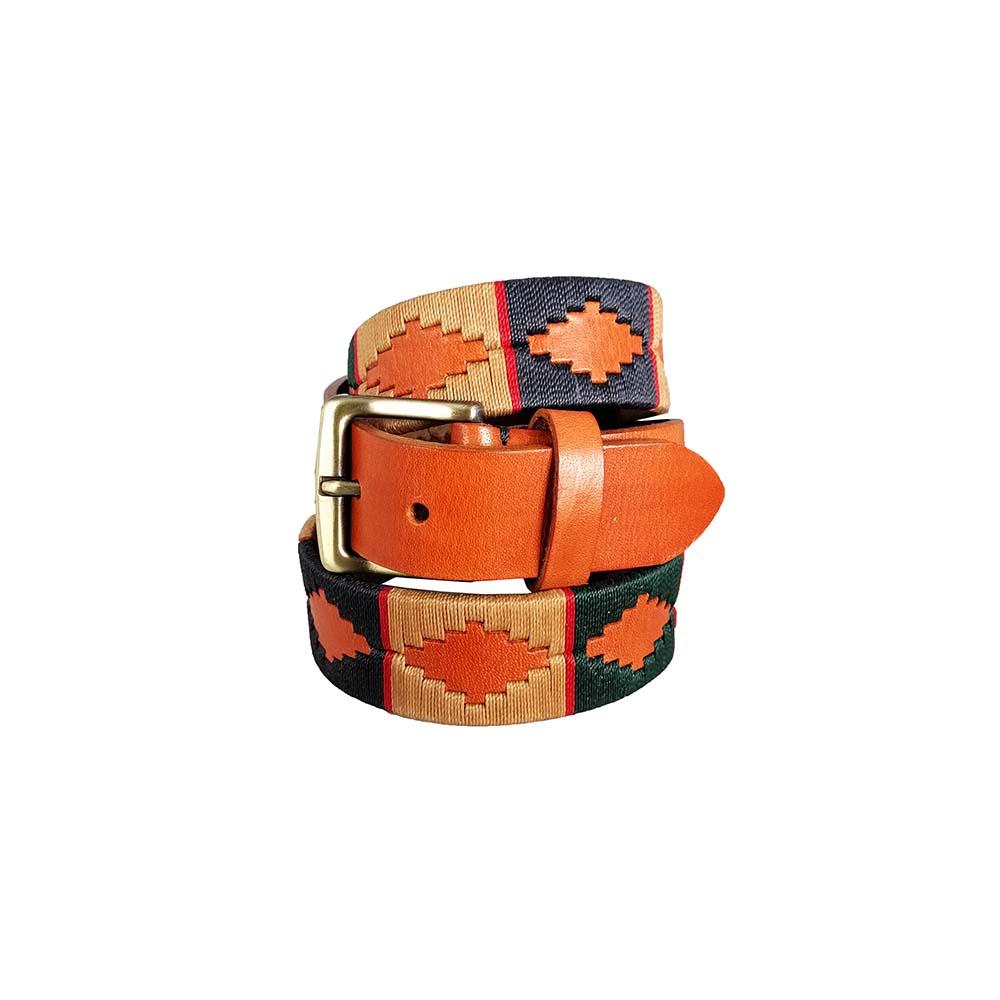 Unisex leather belt with handmade fabric.