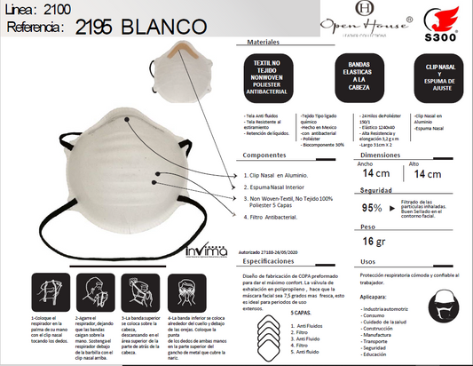 RESPIRADOR CONTRA PARTICULAS 2195 BLANCO - CAJA X 10