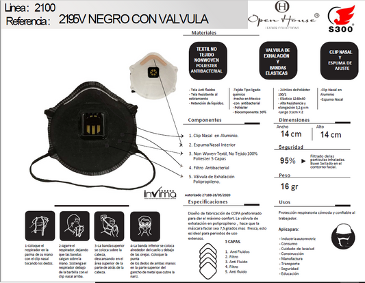 RESPIRADOR CONTRA PARTICULAS 2195 VALVULA NEGRO - CAJA X 10