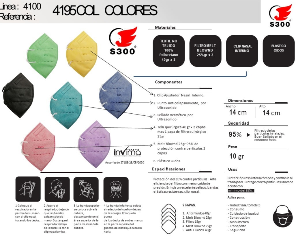 RESPIRATOR 4195 CHILDREN PASTEL COLORS BOX X 30 UNITS