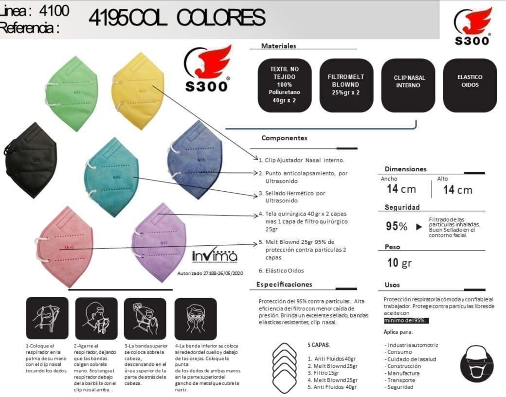 RESPIRADOR  4195 ADULTOS COLORES PASTELES  (Cantidad mínima 30 Unidades) ESCOGE TUS COLORES FAVORITOS AQUI. 👇👇