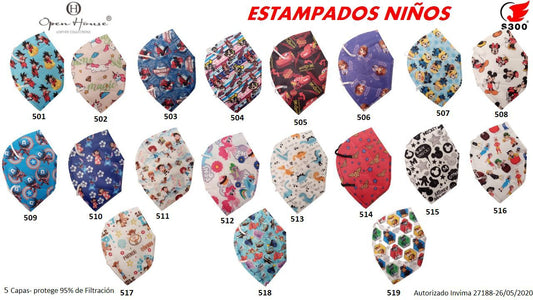 RESPIRADOR 4195 NIÑOS ESTAMPADOS (Cantidad mínima 30 Unidades) ESCOGE TUS COLORES FAVORITOS AQUI. 👇👇